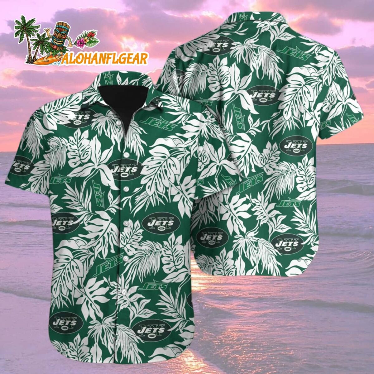 New York Jets Tropical Leafs Designs Hawaiian Shirt New York Jets Aloha Shirt 2