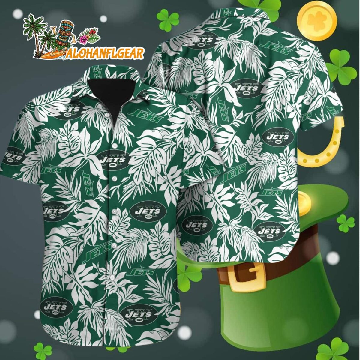 New York Jets Tropical Leafs Designs Hawaiian Shirt New York Jets Aloha Shirt 4