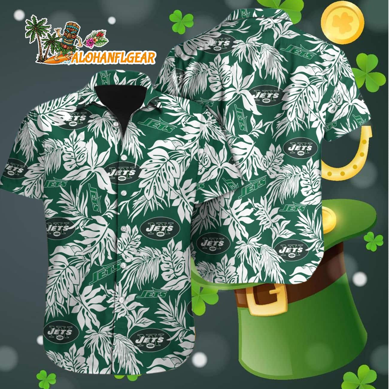New York Jets Tropical Leafs Designs Hawaiian Shirt, New York Jets Aloha Shirt New York Jets Tropical Leafs Designs Hawaiian Shirt, New York Jets Aloha Shirt