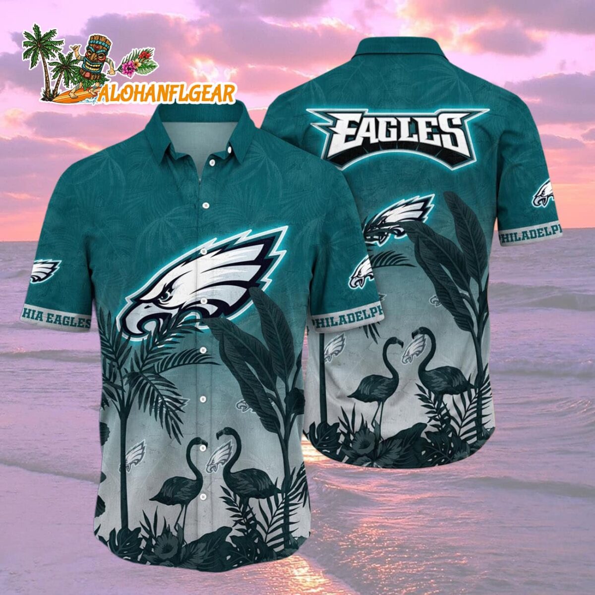 Philadelphia Eagles Flamingo And Flower Funny Hawaiian Shirt Philadelphia Eagles Aloha Shirt 2
