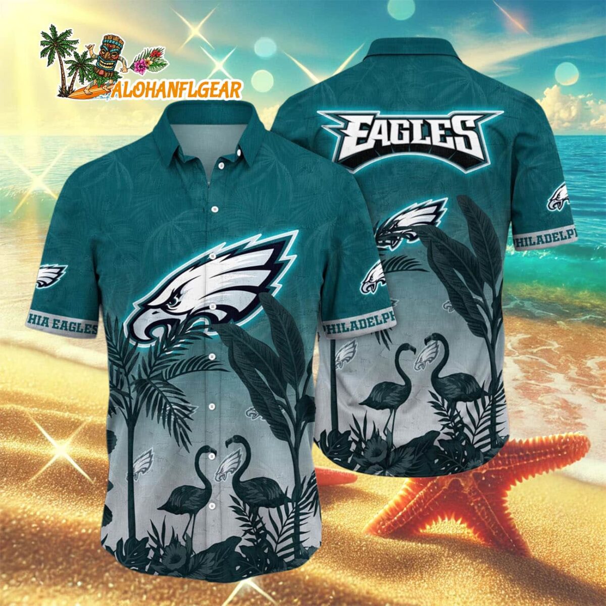 Philadelphia Eagles Flamingo And Flower Funny Hawaiian Shirt Philadelphia Eagles Aloha Shirt 3