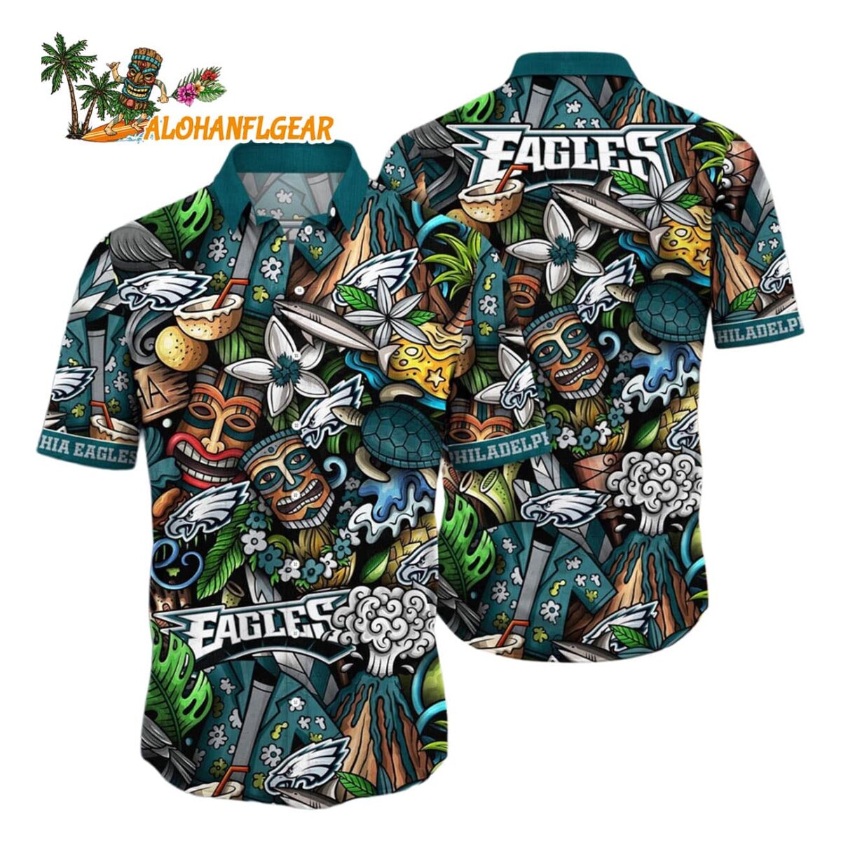 Philadelphia Eagles Flower Tiki Me Off Hawaiian Shirt Philadelphia Eagles Aloha Shirt 1