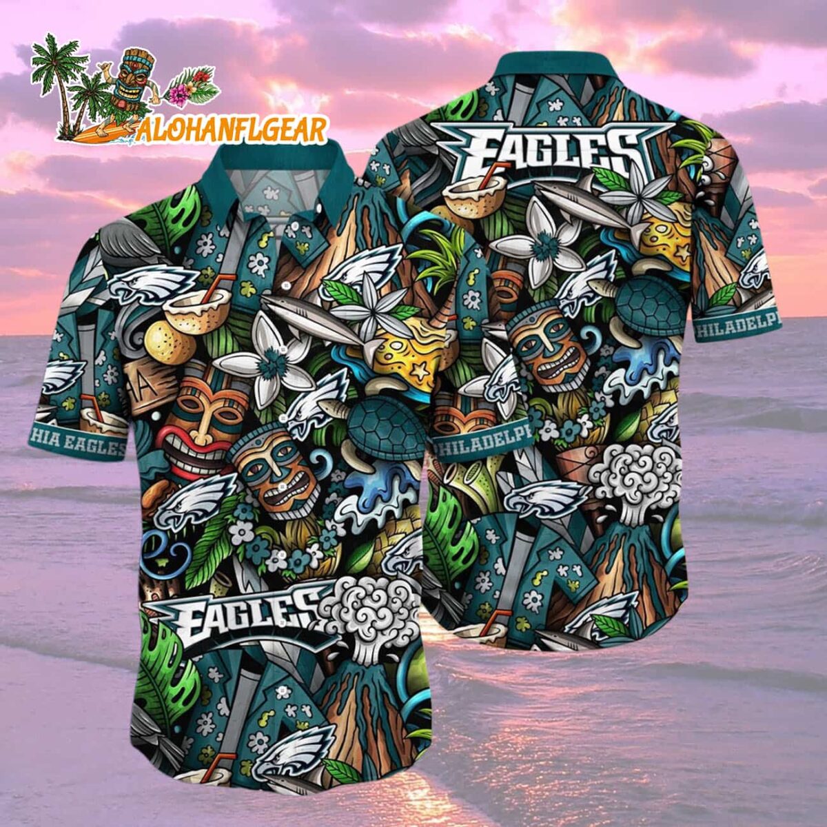 Philadelphia Eagles Flower Tiki Me Off Hawaiian Shirt Philadelphia Eagles Aloha Shirt 2
