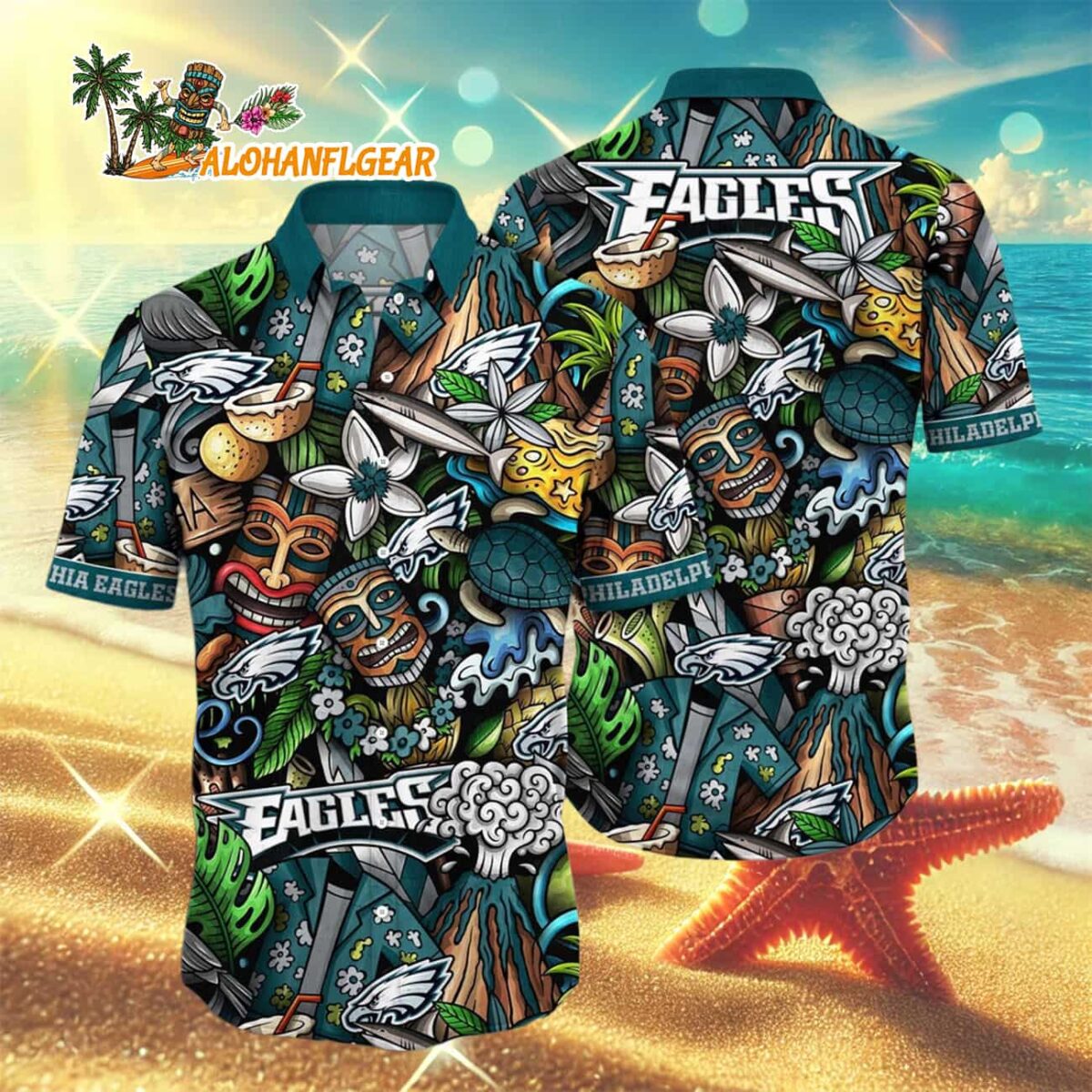 Philadelphia Eagles Flower Tiki Me Off Hawaiian Shirt Philadelphia Eagles Aloha Shirt 3