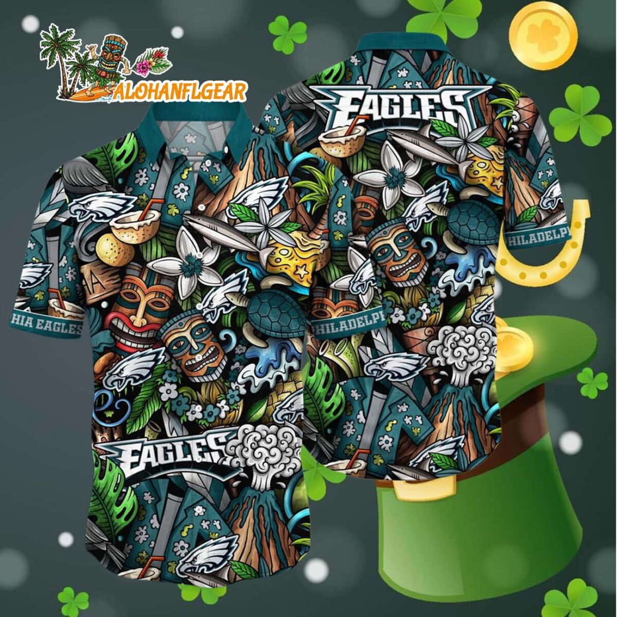 Philadelphia Eagles Flower Tiki Me Off Hawaiian Shirt Philadelphia Eagles Aloha Shirt 4