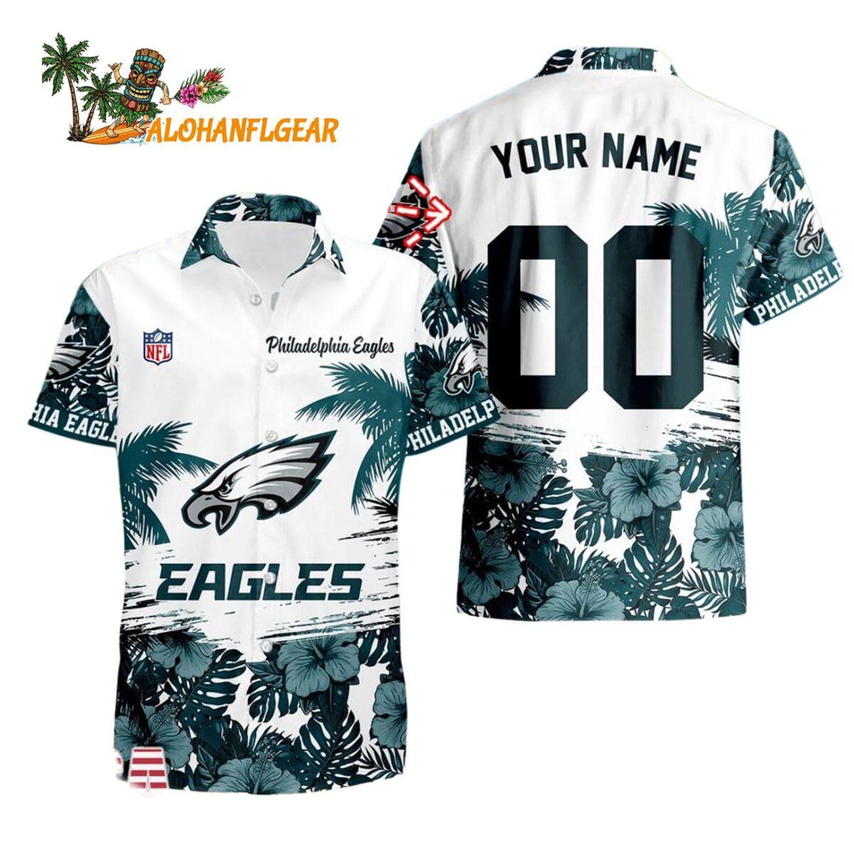 Philadelphia Eagles Hibiscus Flower Custom Name Hawaiian Shirt NFL Aloha Shirt 1