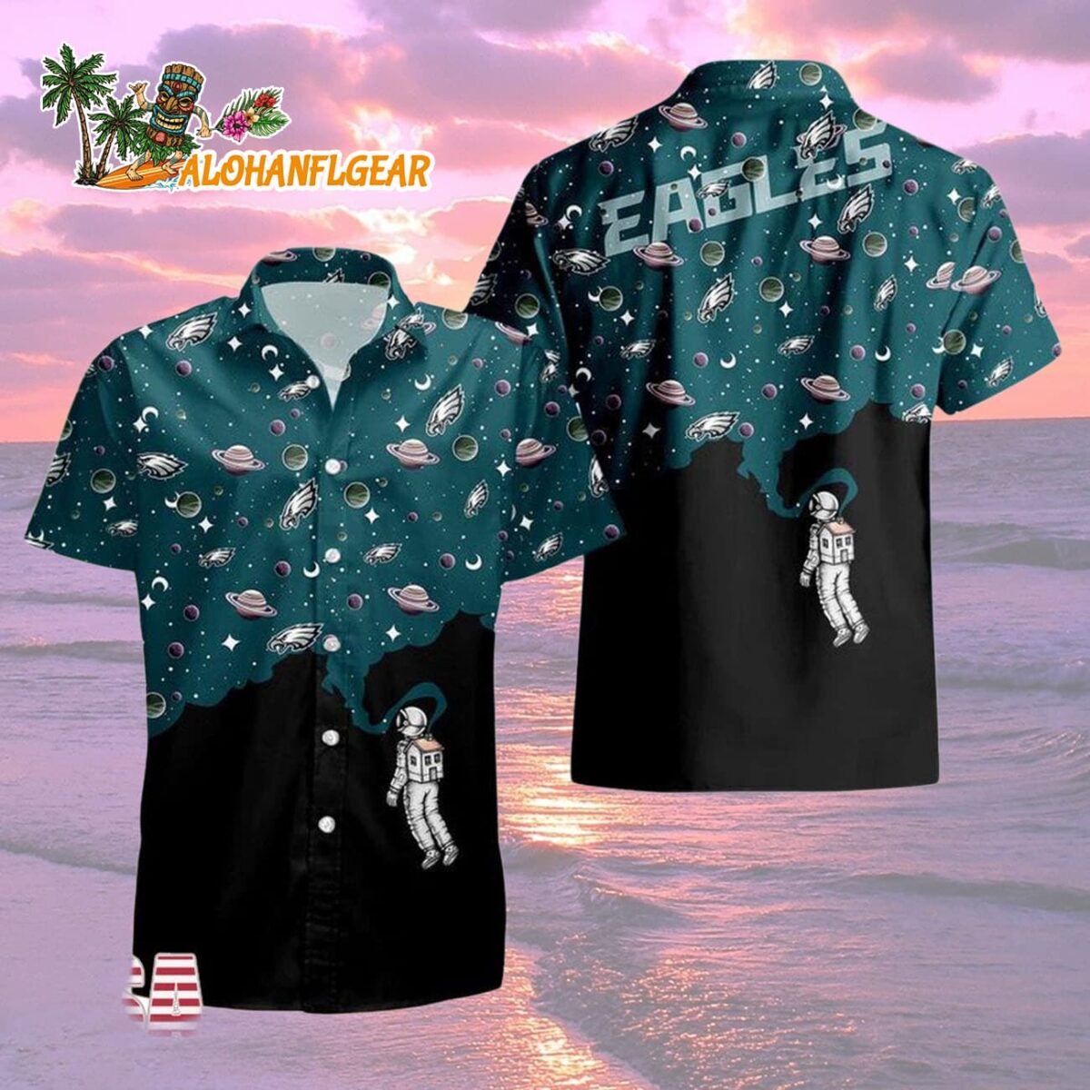 Philadelphia Eagles Universal Astronaut Pattern Hawaiian Shirt Philadelphia Eagles Aloha Shirt 2