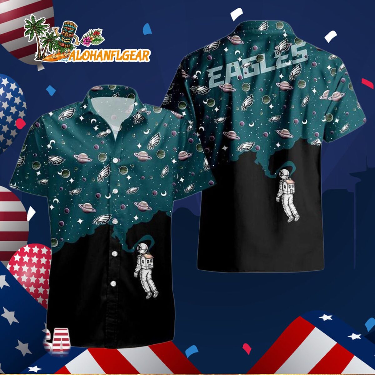 Philadelphia Eagles Universal Astronaut Pattern Hawaiian Shirt Philadelphia Eagles Aloha Shirt 3