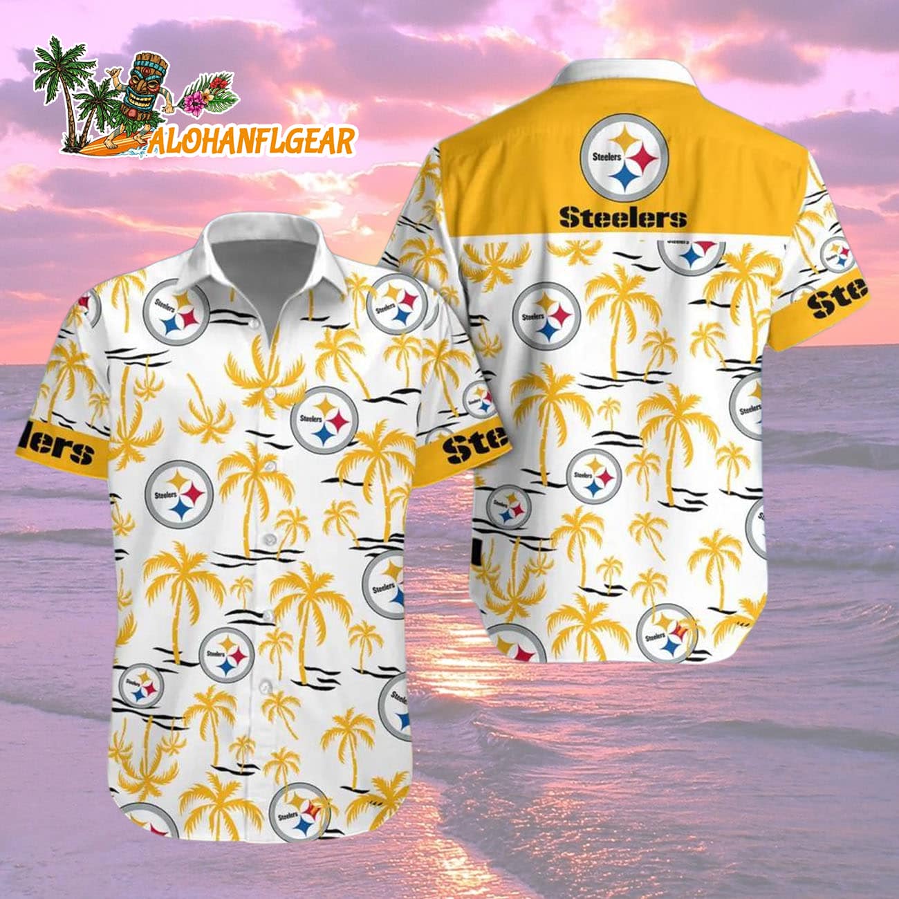 Pittsburgh Steelers Coconut Logo Beach Hawaiian Shirt, NFL Aloha Shirt Pittsburgh Steelers Coconut Logo Beach Hawaiian Shirt, NFL Aloha Shirt
