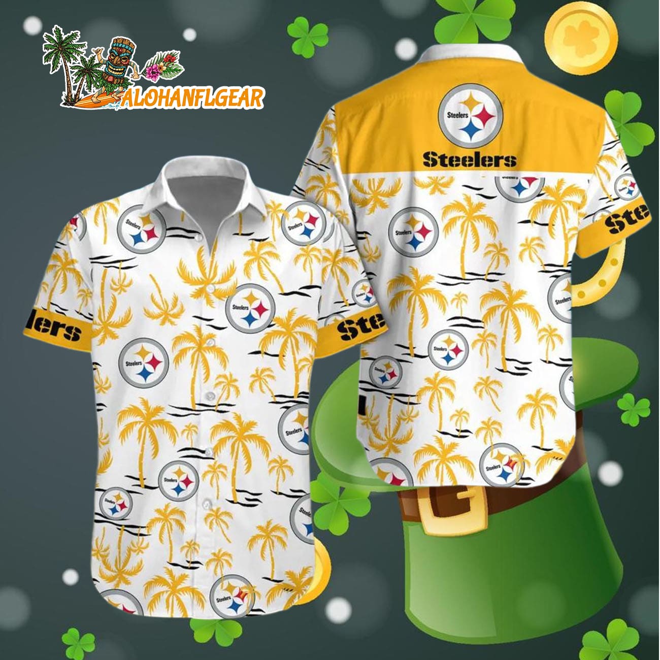 Pittsburgh Steelers Coconut Logo Beach Hawaiian Shirt, NFL Aloha Shirt Pittsburgh Steelers Coconut Logo Beach Hawaiian Shirt, NFL Aloha Shirt