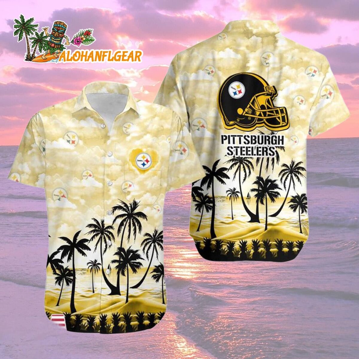 Pittsburgh Steelers Coconut Palms Limited Edition Hawaiian Shirt, Pittsburgh Steelers Aloha Shirt 1 Pittsburgh Steelers Coconut Palms Limited Edition Hawaiian Shirt Pittsburgh Steelers Aloha Shirt 2