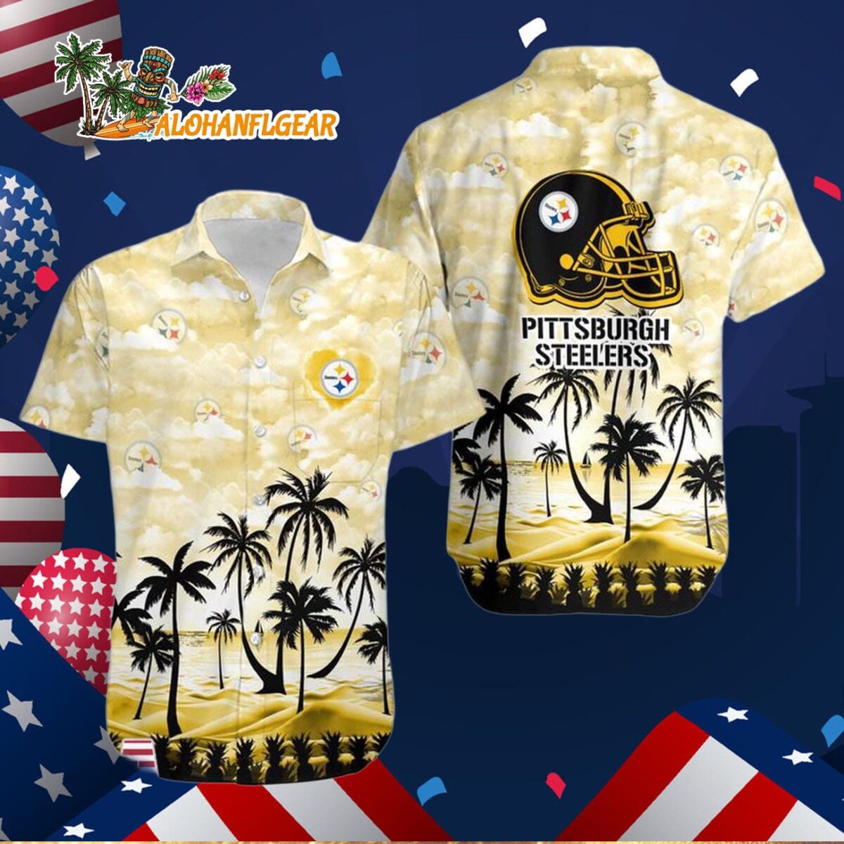Pittsburgh Steelers Coconut Palms Limited Edition Hawaiian Shirt, Pittsburgh Steelers Aloha Shirt 2 Pittsburgh Steelers Coconut Palms Limited Edition Hawaiian Shirt Pittsburgh Steelers Aloha Shirt 3