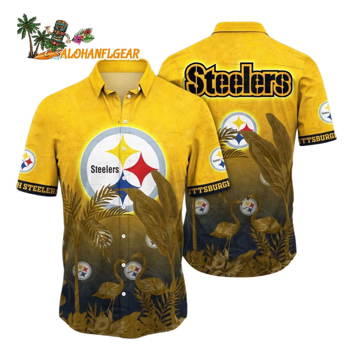 Pittsburgh Steelers Flamingo And Flower Funny Hawaiian Shirt Pittsburgh Steelers Aloha Shirt 1