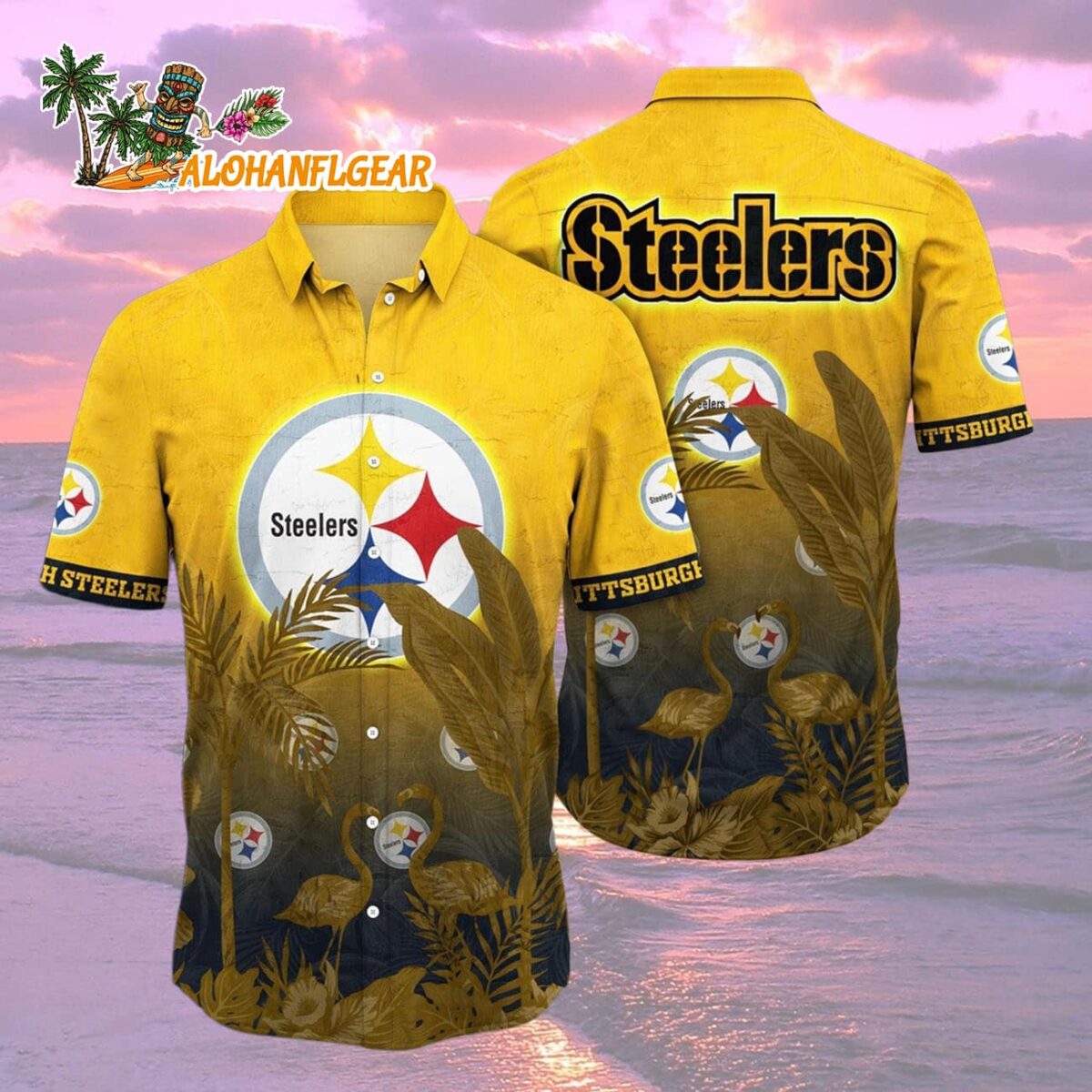 Pittsburgh Steelers Flamingo And Flower Funny Hawaiian Shirt Pittsburgh Steelers Aloha Shirt 2