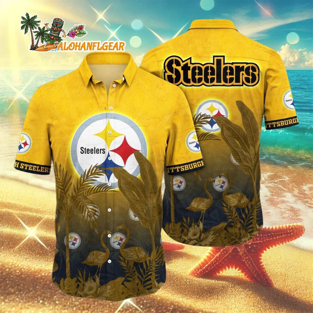 Pittsburgh Steelers Flamingo And Flower Funny Hawaiian Shirt Pittsburgh Steelers Aloha Shirt 3