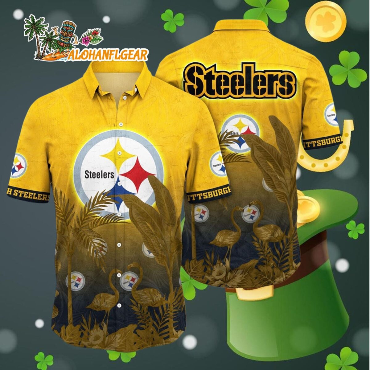 Pittsburgh Steelers Flamingo And Flower Funny Hawaiian Shirt Pittsburgh Steelers Aloha Shirt 4