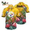 Pittsburgh Steelers Flamingo And Flower Hawaiian Shirt Pittsburgh Steelers Aloha Shirt 1