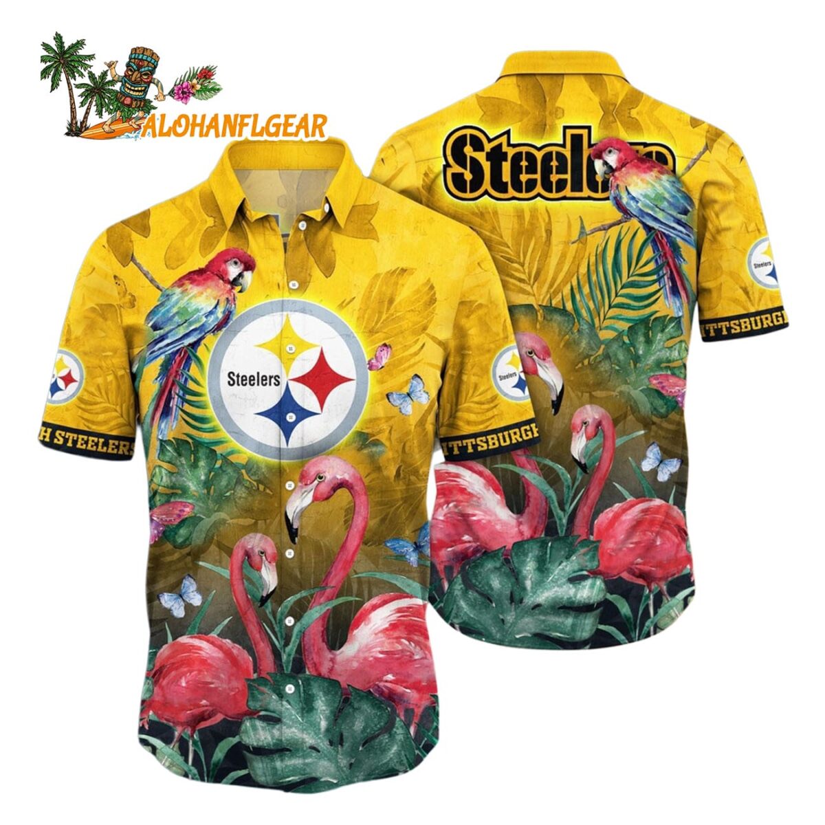 Pittsburgh Steelers Flamingo And Flower Hawaiian Shirt Pittsburgh Steelers Aloha Shirt 1