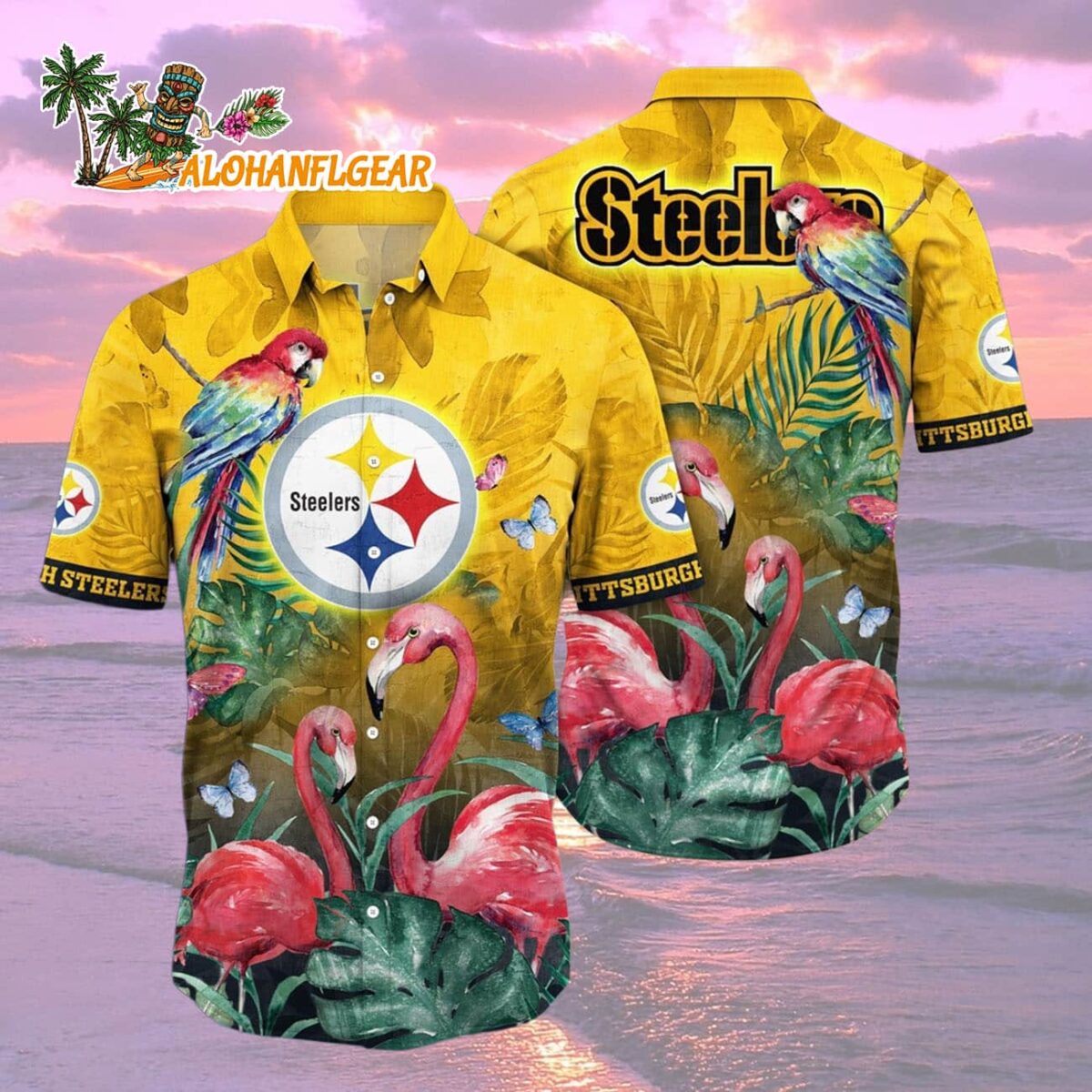 Pittsburgh Steelers Flamingo And Flower Hawaiian Shirt Pittsburgh Steelers Aloha Shirt 2