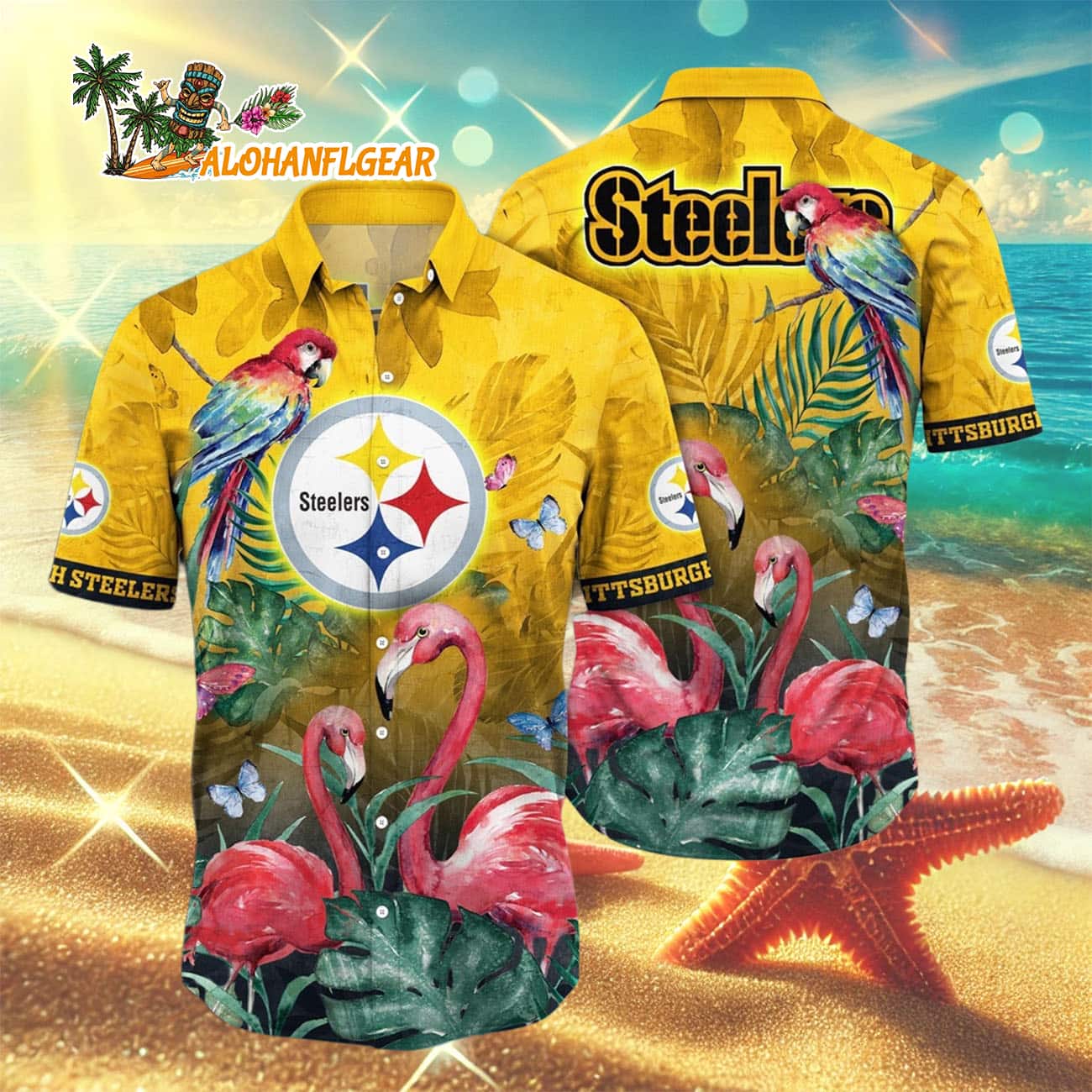 Pittsburgh Steelers Flamingo And Flower Hawaiian Shirt, Pittsburgh Steelers Aloha Shirt Pittsburgh Steelers Flamingo And Flower Hawaiian Shirt, Pittsburgh Steelers Aloha Shirt