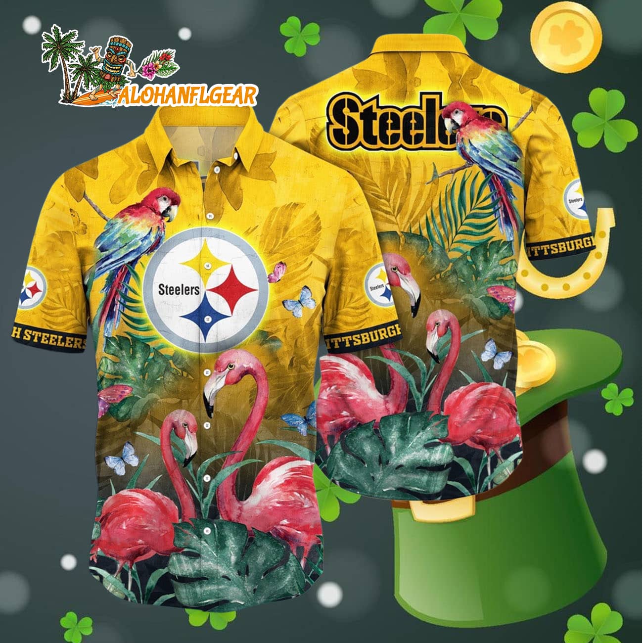 Pittsburgh Steelers Flamingo And Flower Hawaiian Shirt, Pittsburgh Steelers Aloha Shirt Pittsburgh Steelers Flamingo And Flower Hawaiian Shirt, Pittsburgh Steelers Aloha Shirt