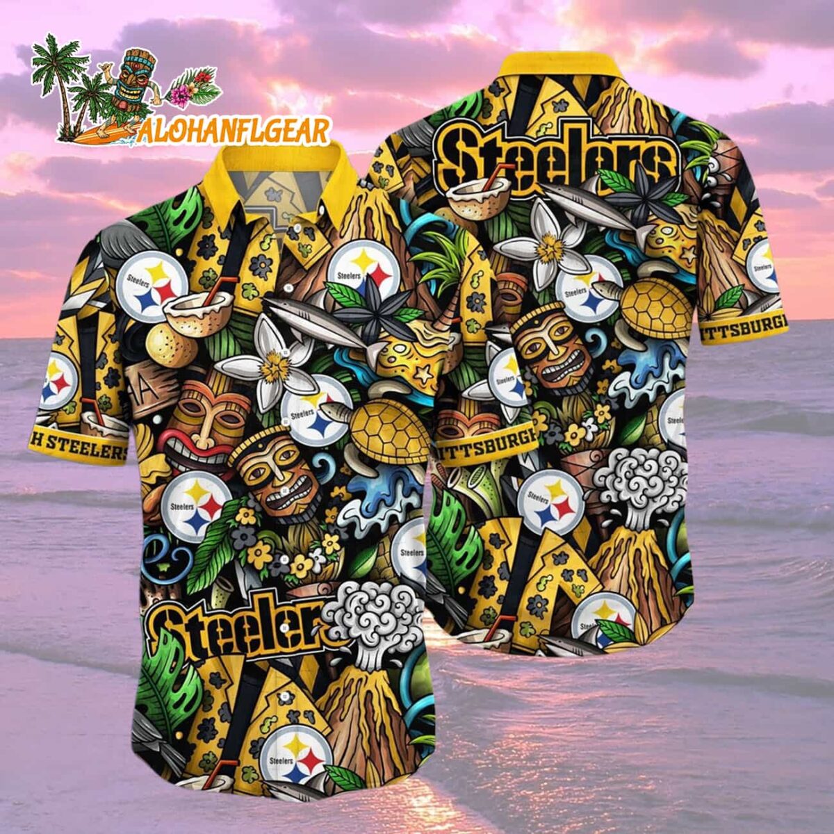 Pittsburgh Steelers Flower Tiki Me Off Hawaiian Shirt Pittsburgh Steelers Aloha Shirt 2