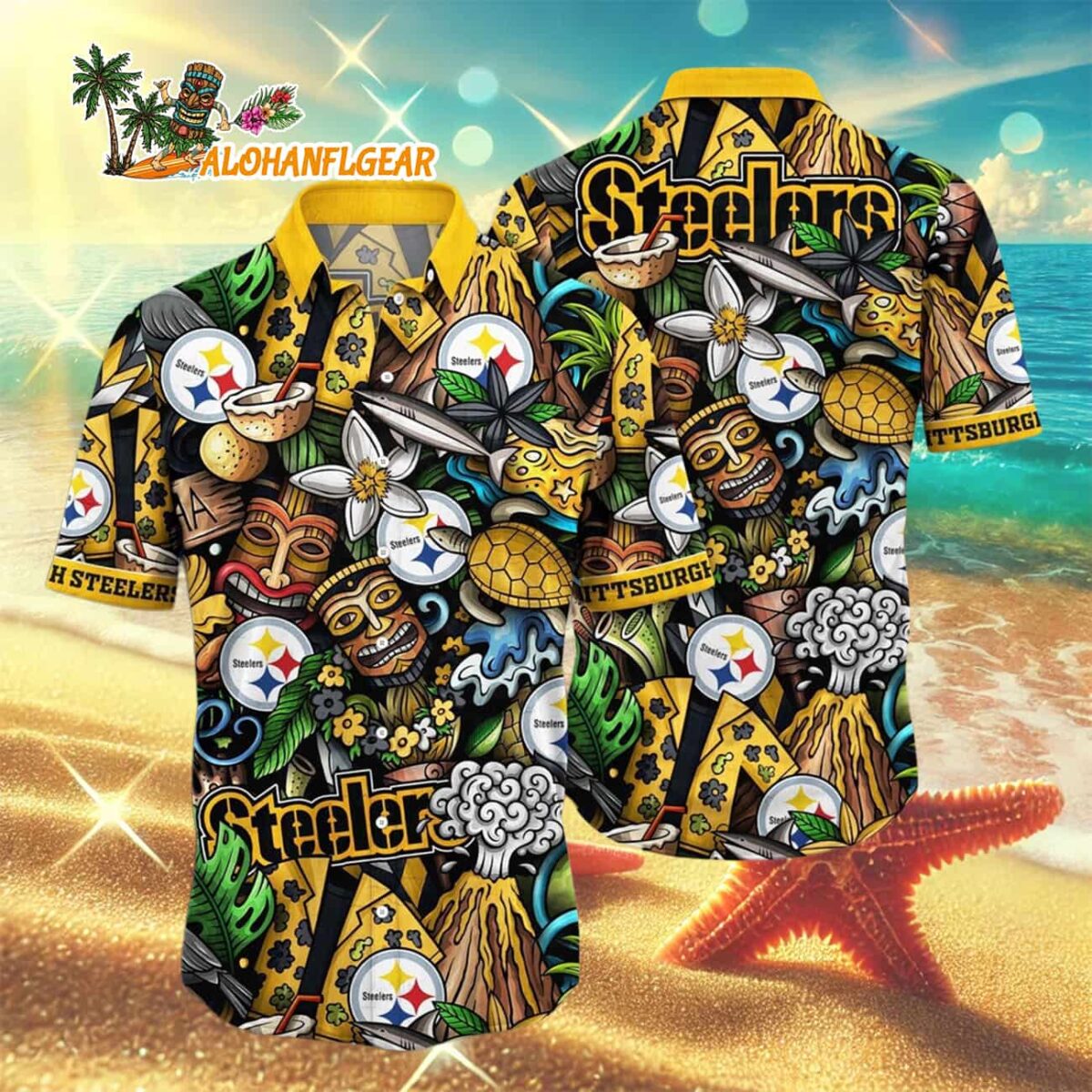 Pittsburgh Steelers Flower Tiki Me Off Hawaiian Shirt Pittsburgh Steelers Aloha Shirt 3