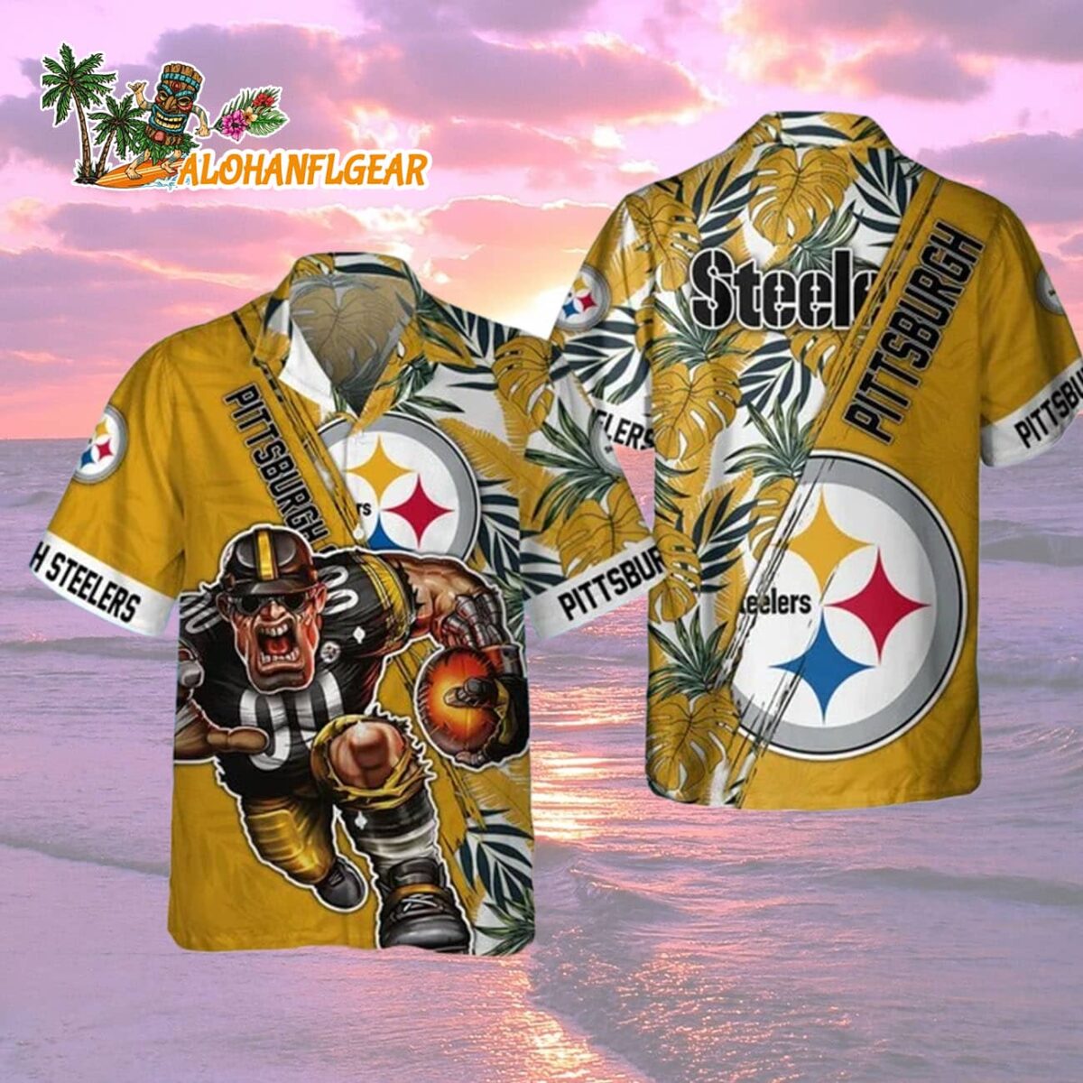 Pittsburgh Steelers Mascot Summer Hawaiian Shirt, Pittsburgh Steelers Aloha Shirt 1 Pittsburgh Steelers Mascot Summer Hawaiian Shirt Pittsburgh Steelers Aloha Shirt 2