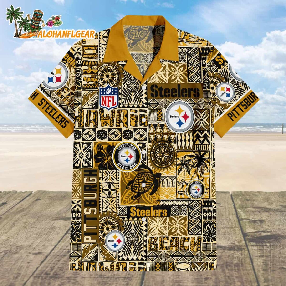 Pittsburgh Steelers Tapa Patterns Hawaiian Shirt NFL Aloha Shirt 1