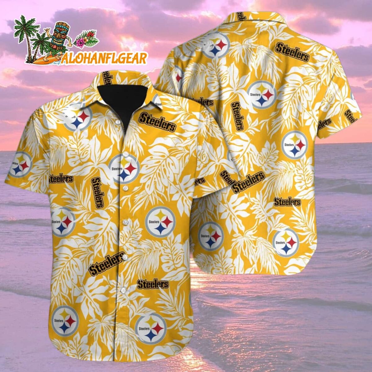Pittsburgh Steelers Tropical Leafs Designs Hawaiian Shirt Pittsburgh Steelers Aloha Shirt 2