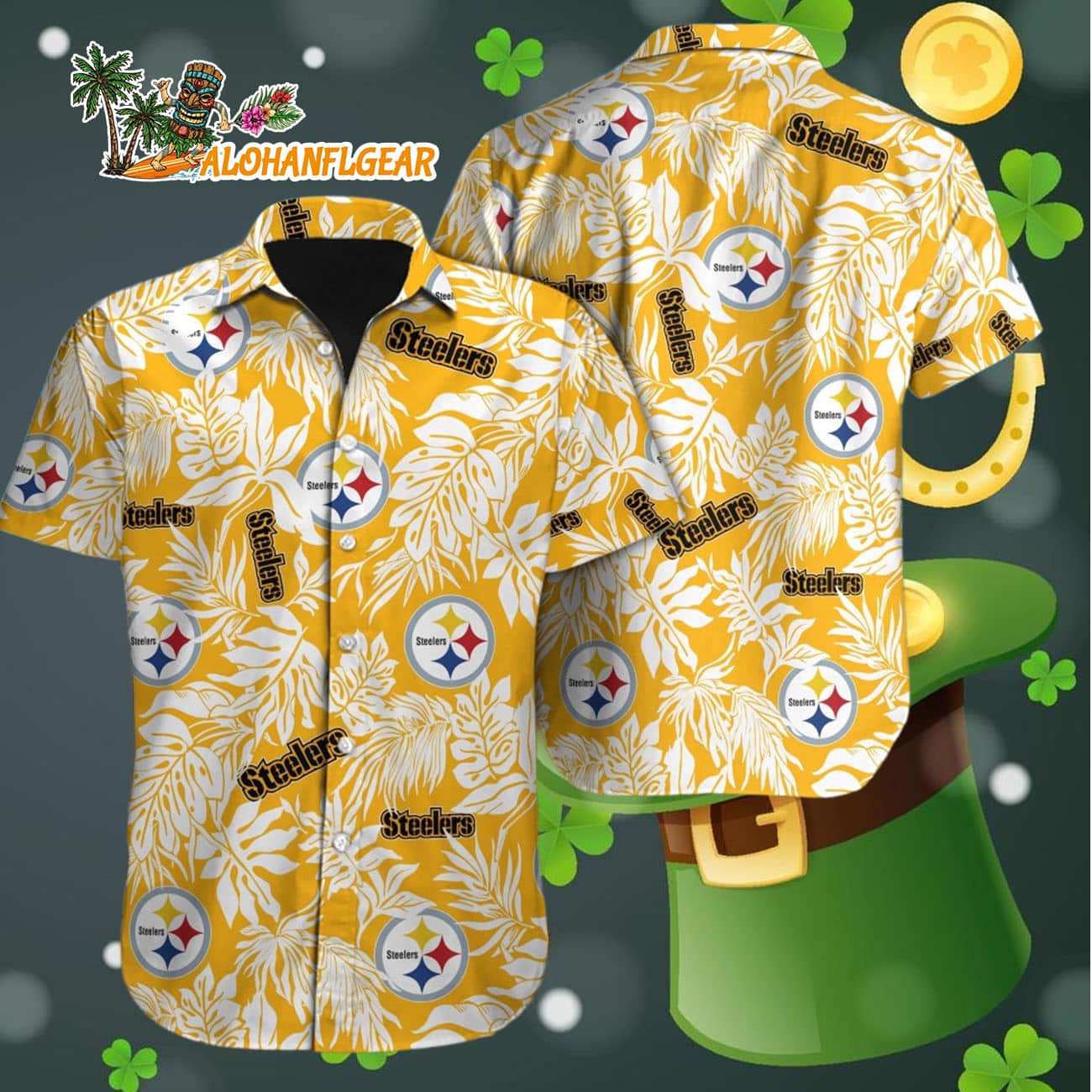Pittsburgh Steelers Tropical Leafs Designs Hawaiian Shirt, Pittsburgh Steelers Aloha Shirt Pittsburgh Steelers Tropical Leafs Designs Hawaiian Shirt, Pittsburgh Steelers Aloha Shirt