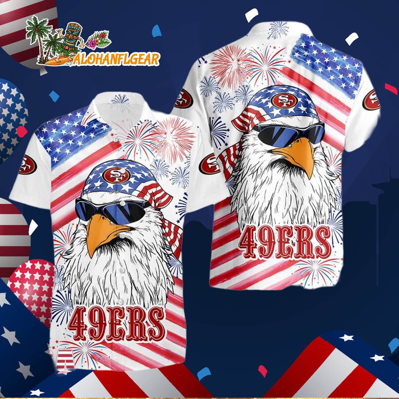 San Francisco 49ers American Eagle Emblem Hawaiian Shirt San Francisco 49ers American Eagle Emblem Hawaiian Shirt