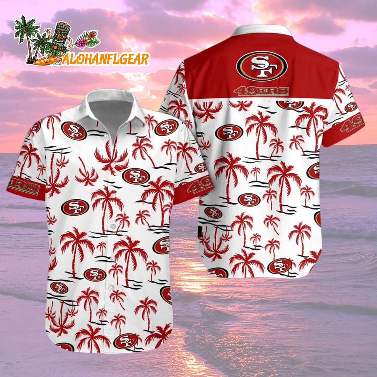 San Francisco 49ers Coconut Logo Beach Hawaiian Shirt, NFL Aloha Shirt San Francisco 49ers Coconut Logo Beach Hawaiian Shirt, NFL Aloha Shirt