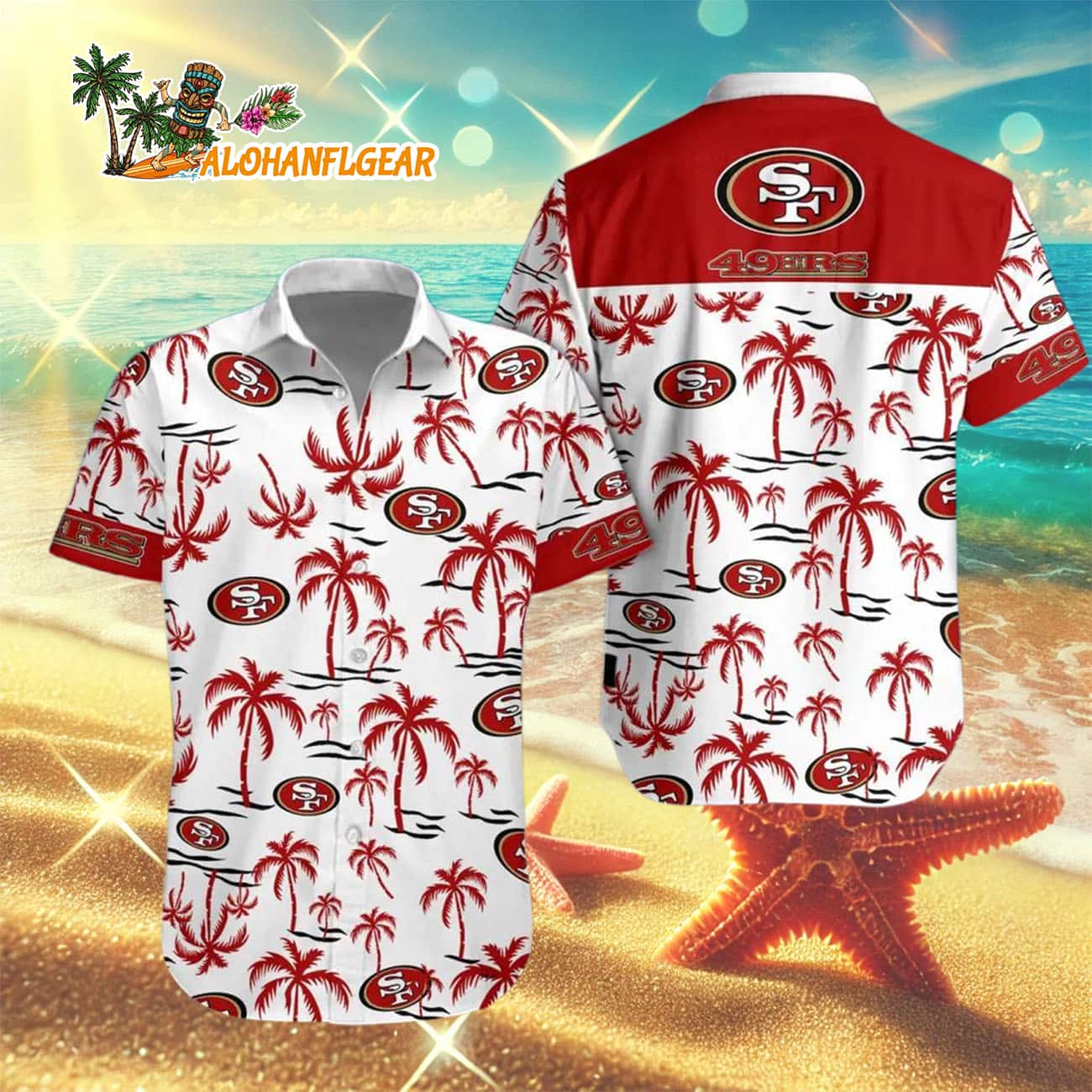 San Francisco 49ers Coconut Logo Beach Hawaiian Shirt, NFL Aloha Shirt San Francisco 49ers Coconut Logo Beach Hawaiian Shirt, NFL Aloha Shirt
