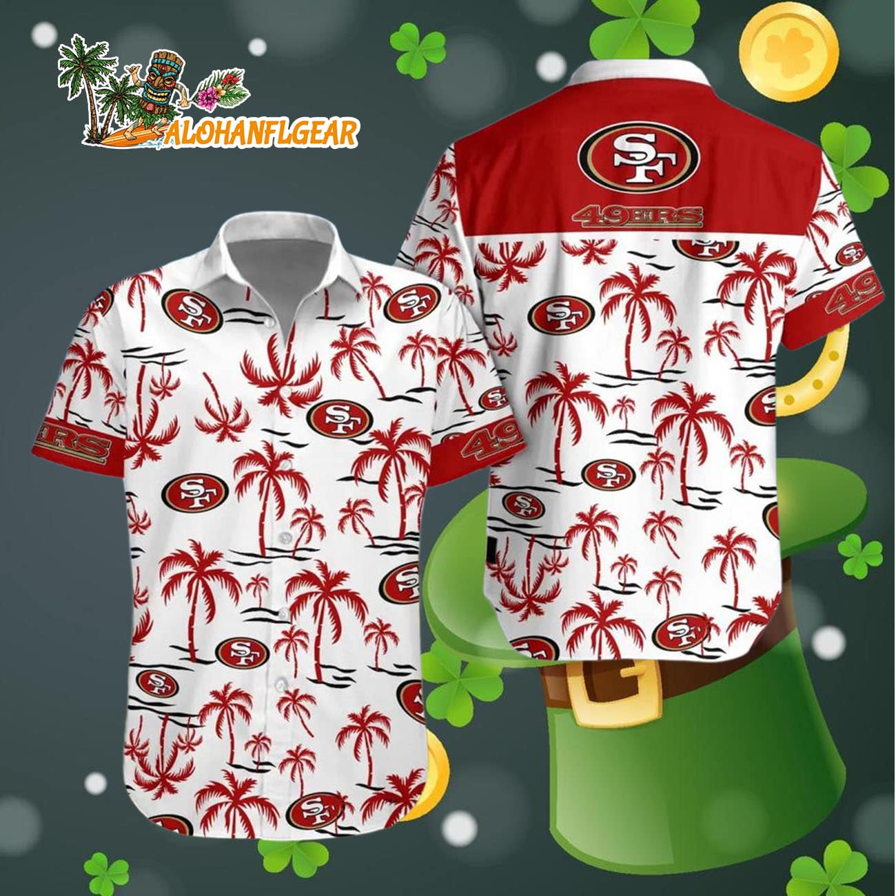 San Francisco 49ers Coconut Logo Beach Hawaiian Shirt, NFL Aloha Shirt San Francisco 49ers Coconut Logo Beach Hawaiian Shirt, NFL Aloha Shirt