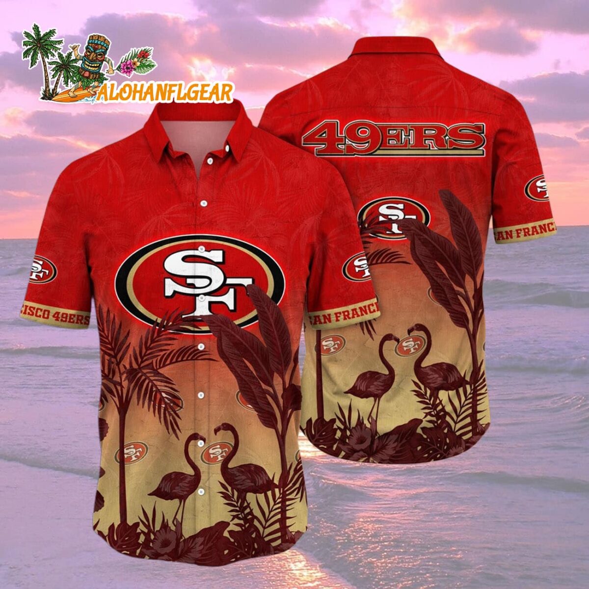 San Francisco 49ers Flamingo And Flower Funny Hawaiian Shirt, San Francisco 49ers Aloha Shirt 1 San Francisco 49ers Flamingo And Flower Funny Hawaiian Shirt San Francisco 49ers Aloha Shirt 2
