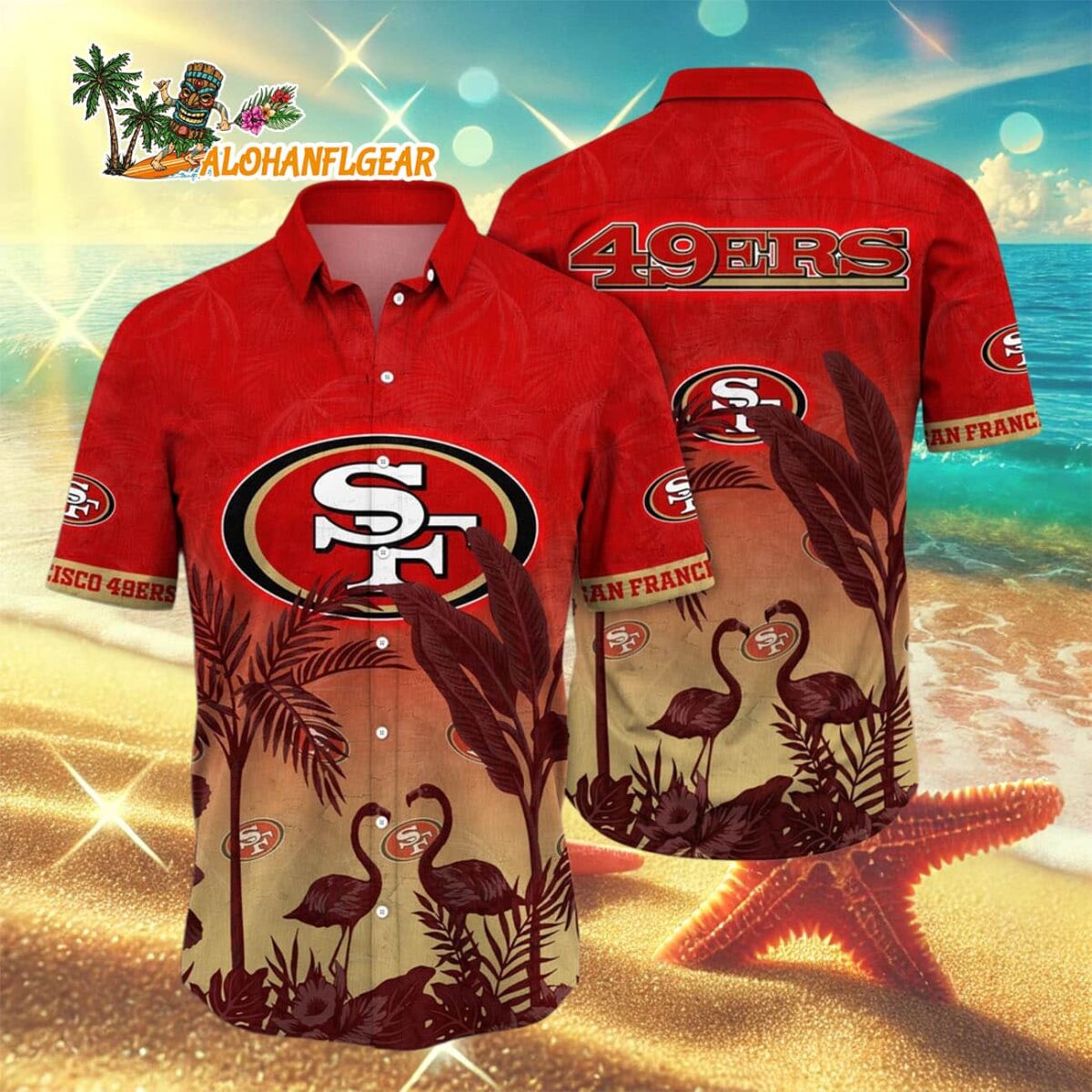 San Francisco 49ers Flamingo And Flower Funny Hawaiian Shirt, San Francisco 49ers Aloha Shirt 2 San Francisco 49ers Flamingo And Flower Funny Hawaiian Shirt San Francisco 49ers Aloha Shirt 3