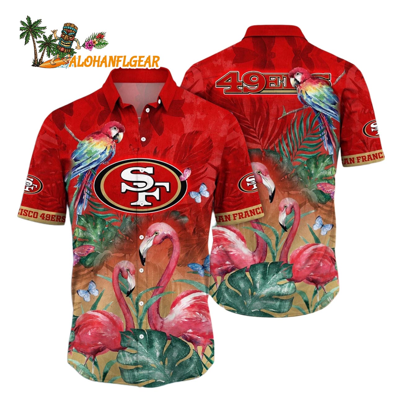 San Francisco 49ers Flamingo And Flower Hawaiian Shirt, San Francisco 49ers Aloha Shirt San Francisco 49ers Flamingo And Flower Hawaiian Shirt, San Francisco 49ers Aloha Shirt