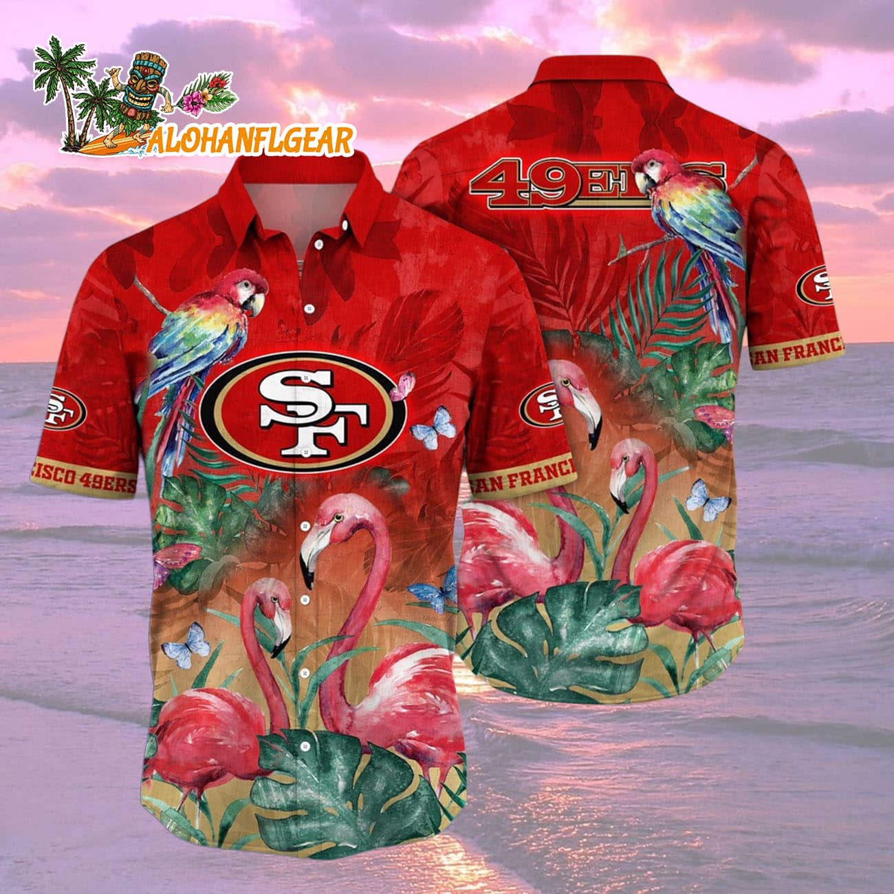 San Francisco 49ers Flamingo And Flower Hawaiian Shirt, San Francisco 49ers Aloha Shirt San Francisco 49ers Flamingo And Flower Hawaiian Shirt, San Francisco 49ers Aloha Shirt