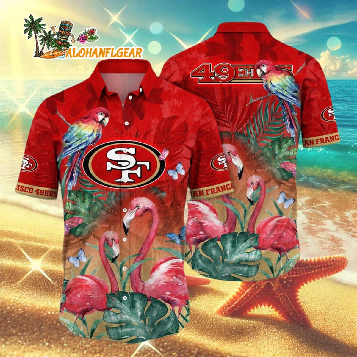 San Francisco 49ers Flamingo And Flower Hawaiian Shirt, San Francisco 49ers Aloha Shirt 2 San Francisco 49ers Flamingo And Flower Hawaiian Shirt San Francisco 49ers Aloha Shirt 3