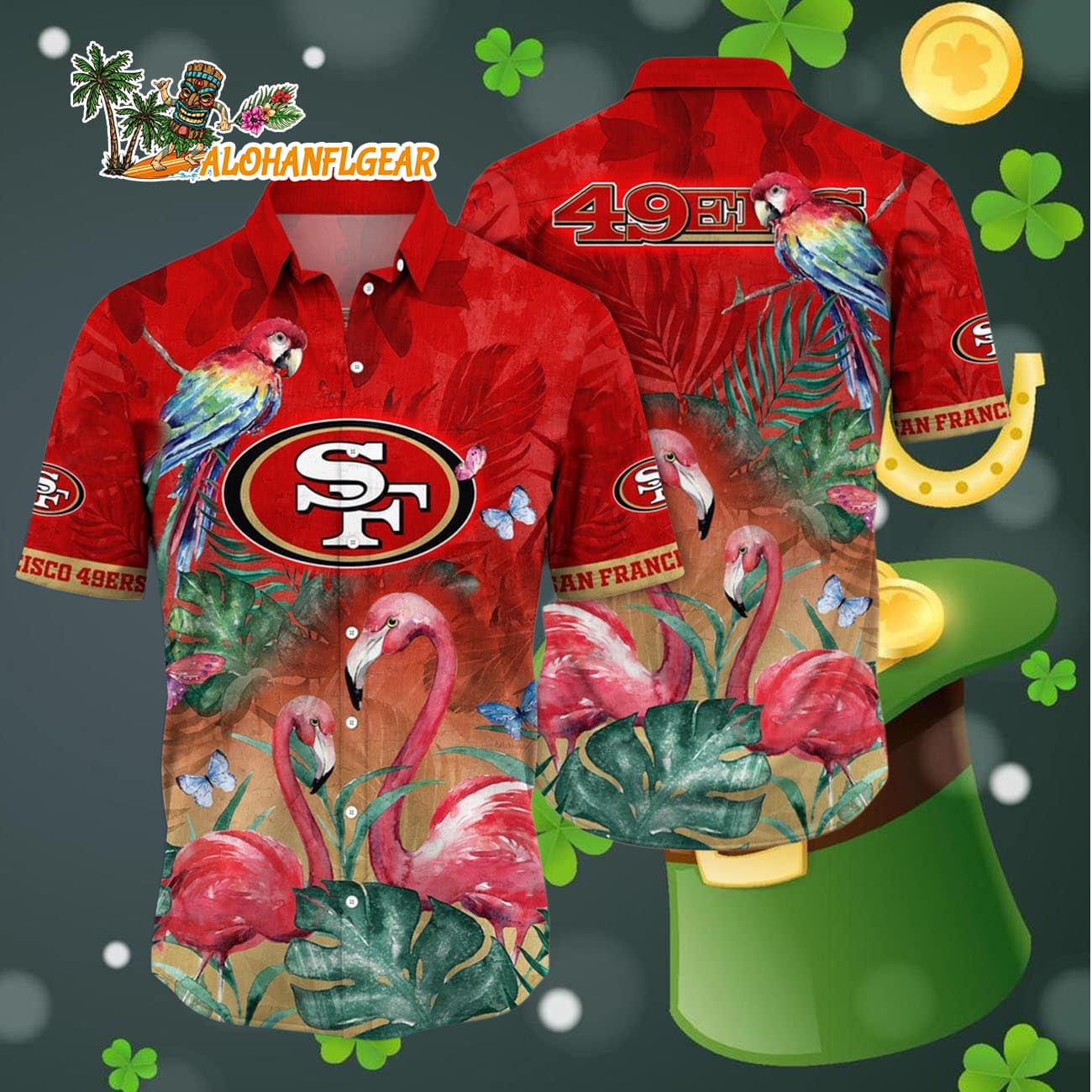 San Francisco 49ers Flamingo And Flower Hawaiian Shirt, San Francisco 49ers Aloha Shirt San Francisco 49ers Flamingo And Flower Hawaiian Shirt, San Francisco 49ers Aloha Shirt