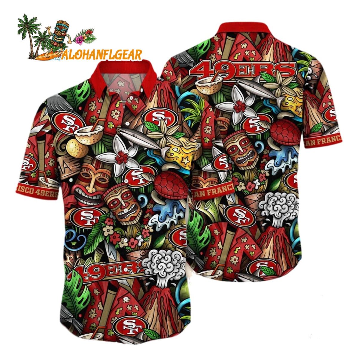 San Francisco 49ers Flower Tiki Me Off Hawaiian Shirt San Francisco 49ers Aloha Shirt 1