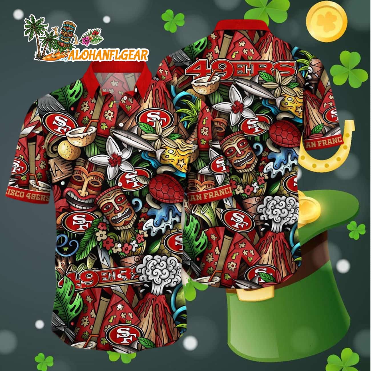 San Francisco 49ers Flower Tiki Me Off Hawaiian Shirt, San Francisco 49ers Aloha Shirt San Francisco 49ers Flower Tiki Me Off Hawaiian Shirt, San Francisco 49ers Aloha Shirt