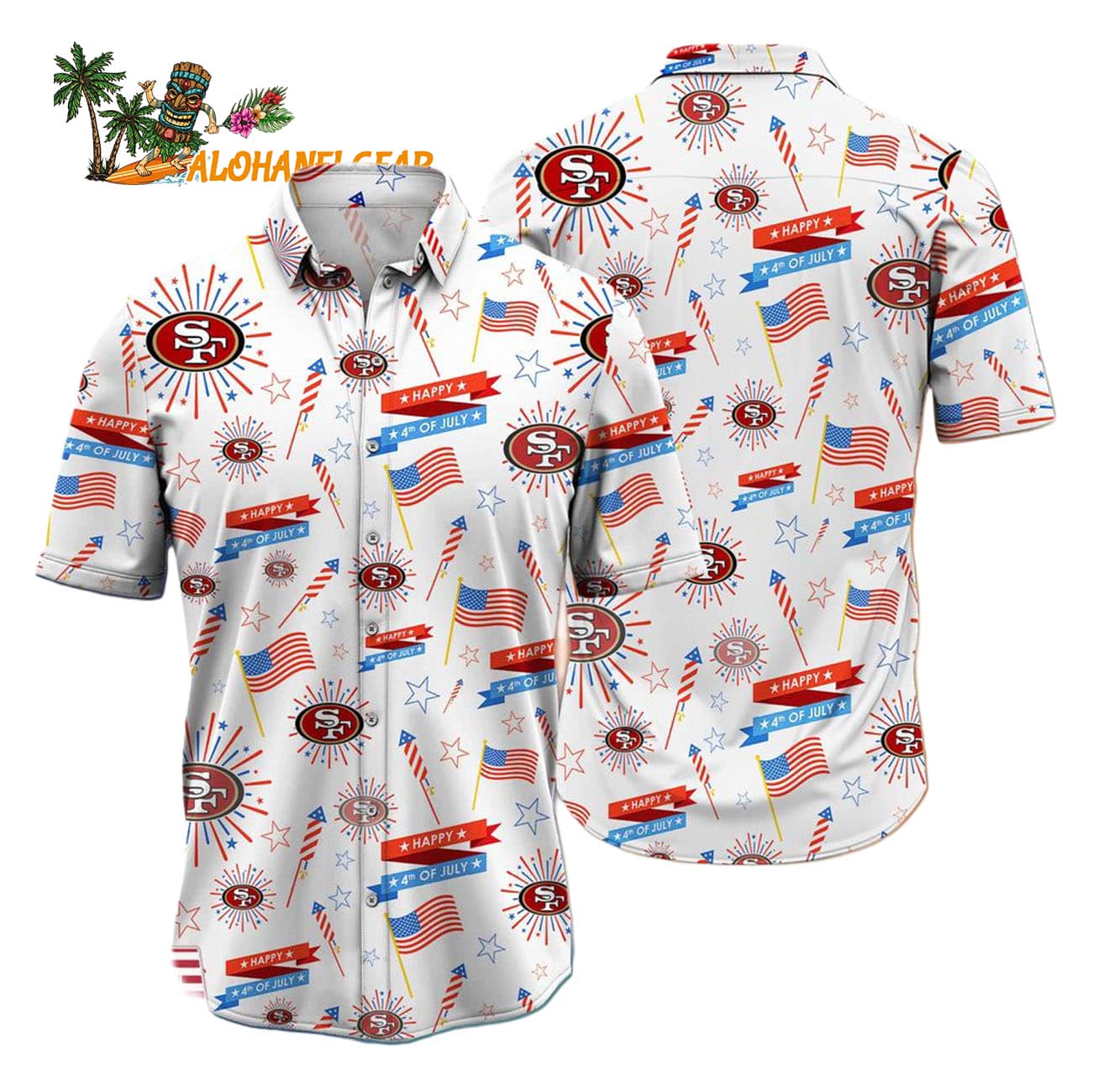 San Francisco 49ers Happy 4th Of July Hawaiian Shirt, NFL Aloha Shirt San Francisco 49ers Happy 4th Of July Hawaiian Shirt, NFL Aloha Shirt
