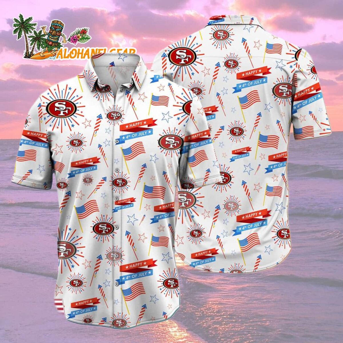 San Francisco 49ers Happy 4th Of July Hawaiian Shirt, NFL Aloha Shirt 1 San Francisco 49ers Happy 4th Of July Hawaiian Shirt NFL Aloha Shirt 2