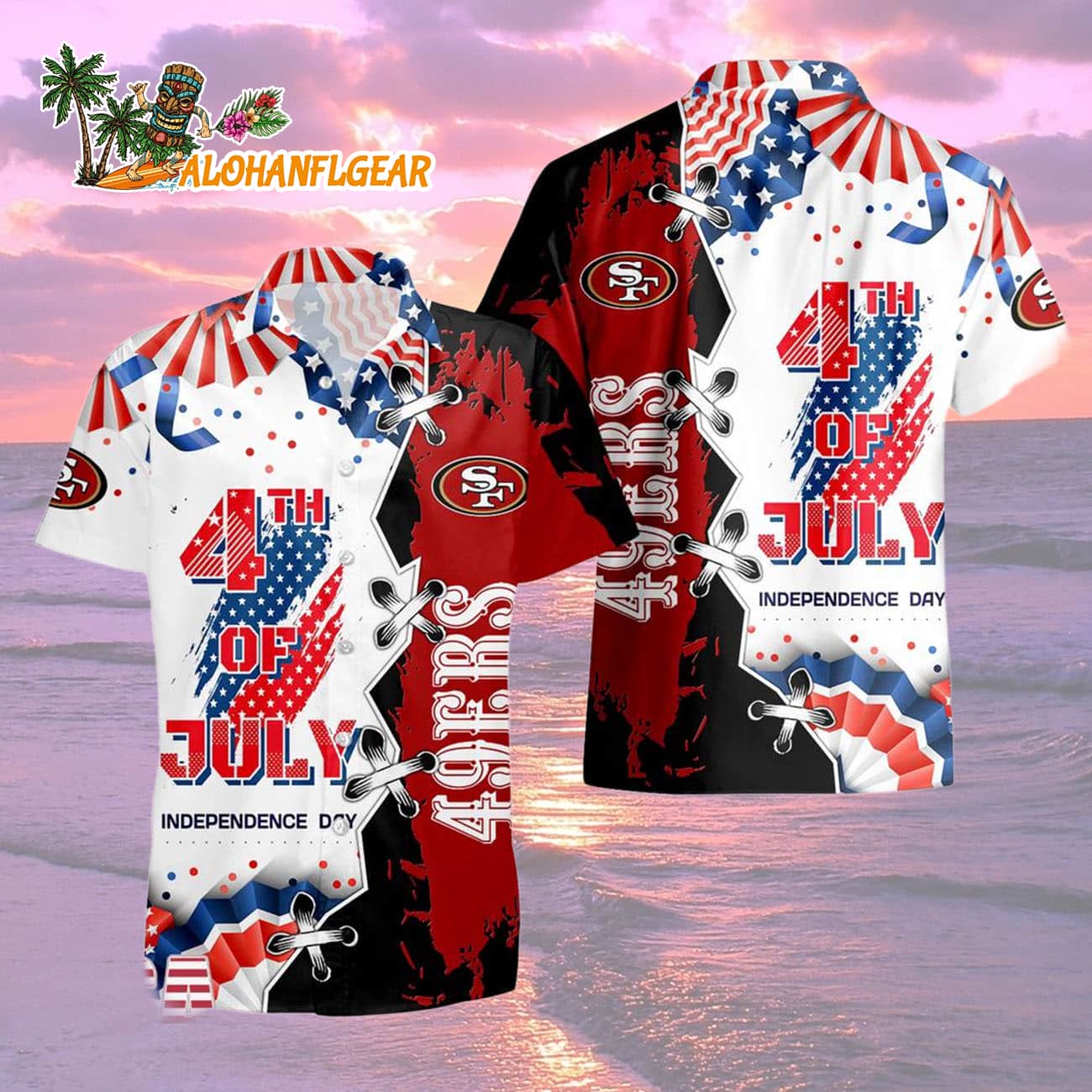 San Francisco 49ers Happy Independence Day Resurgence Hawaiian Shirt, NFL Aloha Shirt San Francisco 49ers Happy Independence Day Resurgence Hawaiian Shirt, NFL Aloha Shirt