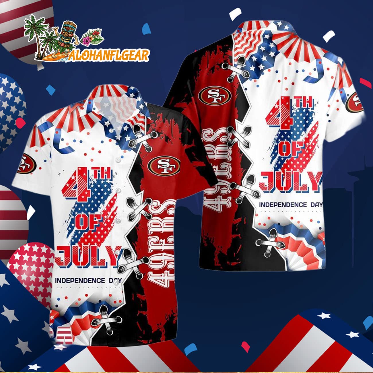 San Francisco 49ers Happy Independence Day Resurgence Hawaiian Shirt, NFL Aloha Shirt San Francisco 49ers Happy Independence Day Resurgence Hawaiian Shirt, NFL Aloha Shirt