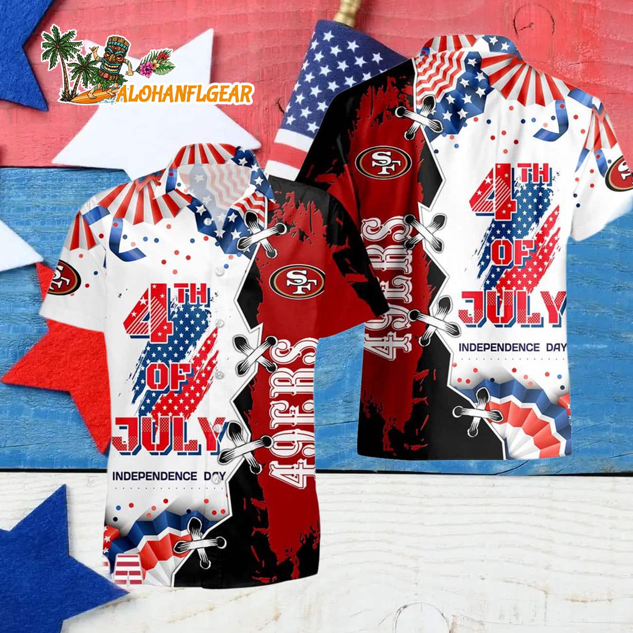 San Francisco 49ers Happy Independence Day Resurgence Hawaiian Shirt, NFL Aloha Shirt San Francisco 49ers Happy Independence Day Resurgence Hawaiian Shirt, NFL Aloha Shirt