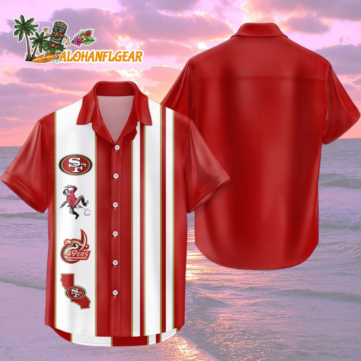 San Francisco 49ers Hawaiian Shirt Classic Color Contrast, San Francisco 49ers Aloha Shirt 1 San Francisco 49ers Hawaiian Shirt Classic Color Contrast 2