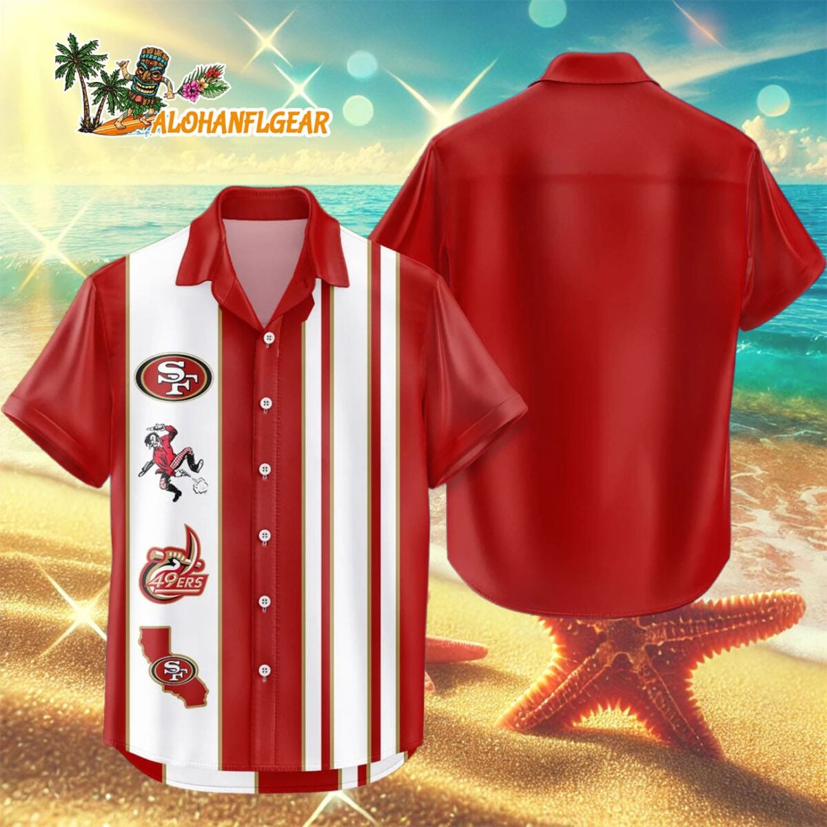 San Francisco 49ers Hawaiian Shirt Classic Color Contrast, San Francisco 49ers Aloha Shirt 2 San Francisco 49ers Hawaiian Shirt Classic Color Contrast 3